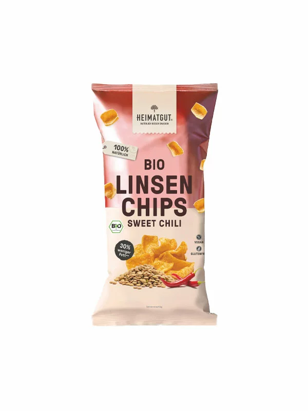 Heimatgut Chips Linsen & Sweet Chili Gluten frei- Bio in der 75g Packung