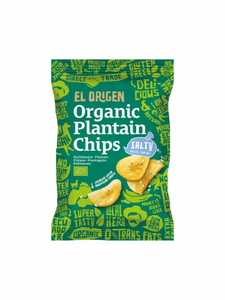 el origen Bananenchips, Meersalz, glutenfrei – Biologisch in einer 80g Packung