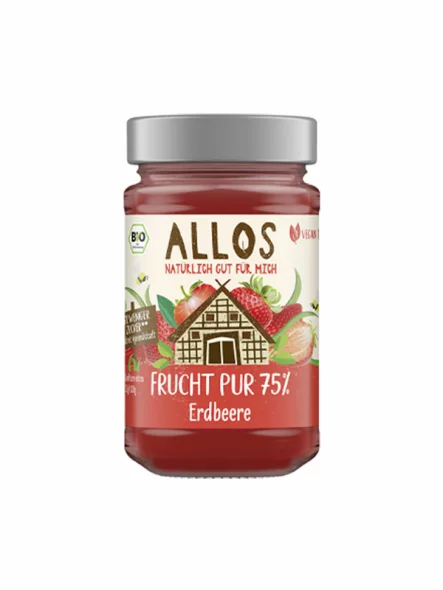 Aufstrich aus 75 % glutenfreien Erdbeeren – Bio 250 g Allos