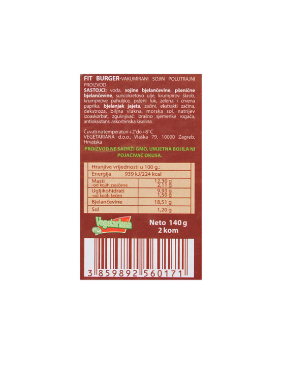 Vegetariana Fit Burger in einer 140g Packung