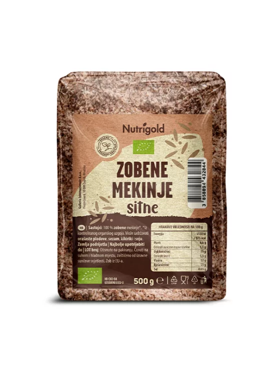 Nutrigold Bio-Haferkleie in einer transparenten 500g Packung