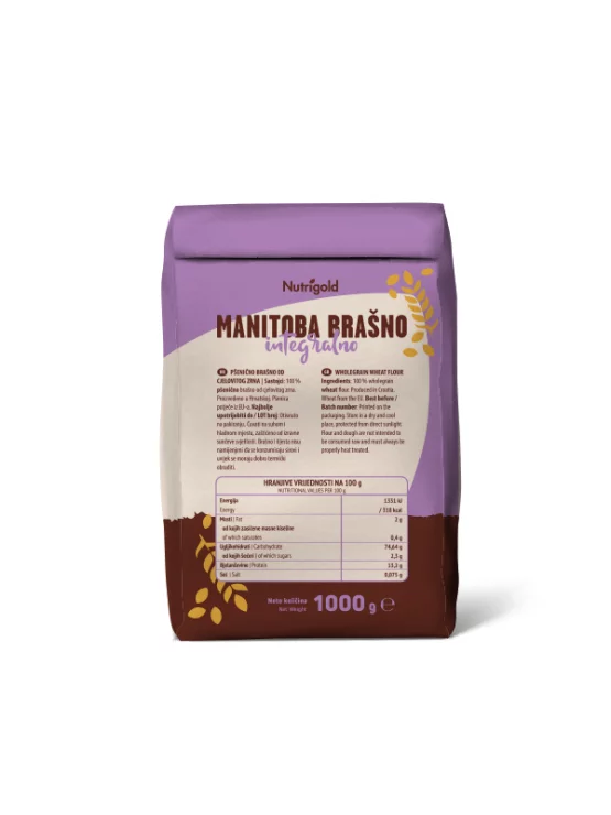Nutrigold Manitoba - Weizenmehl Vollkorn in Papierverpackung von 1000g Rückseite