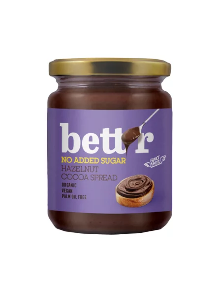 Bett’r Haselnuss-Kakao Aufstrich ohne Zuckerzusatz – Biologisch im 250g Glas