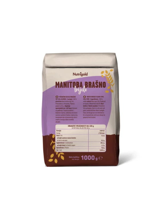 Nutrigold Manitoba - Weizenmehl in Papierverpackung von 1000g Rückseite