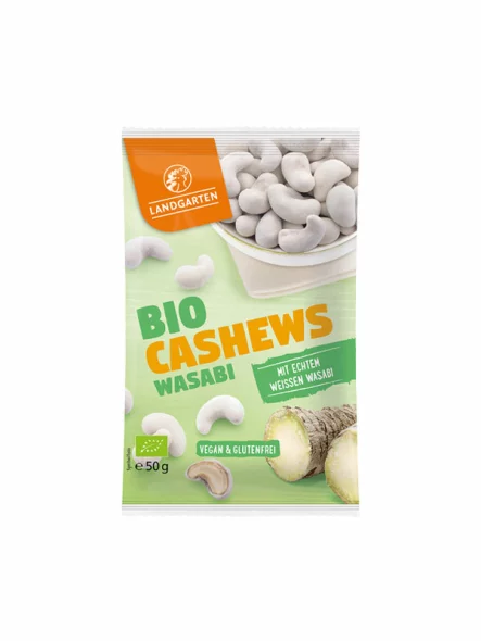 Landgarten Cashews Wasabi glutenfrei – biologisch in einer 50g Packung