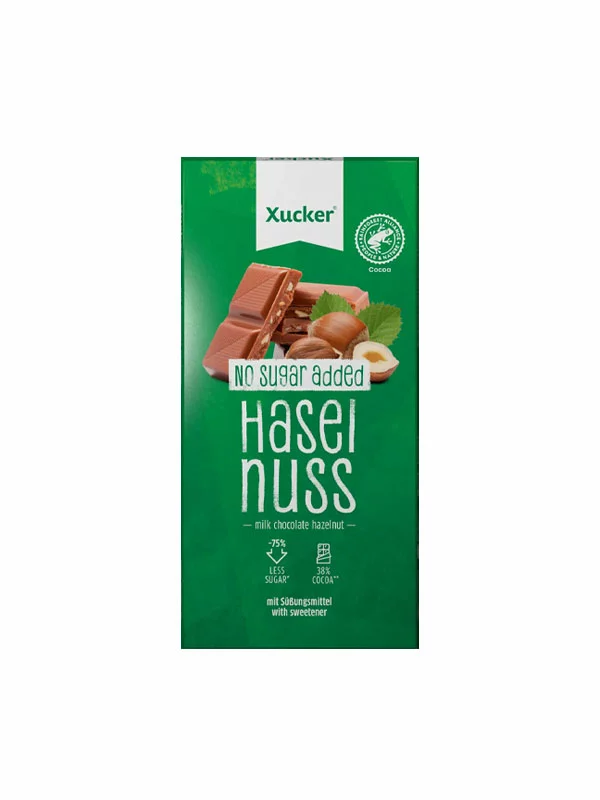 Xucker Vollmilchschokolade mit Haselnüssen und Xylit in einer 80g Packung