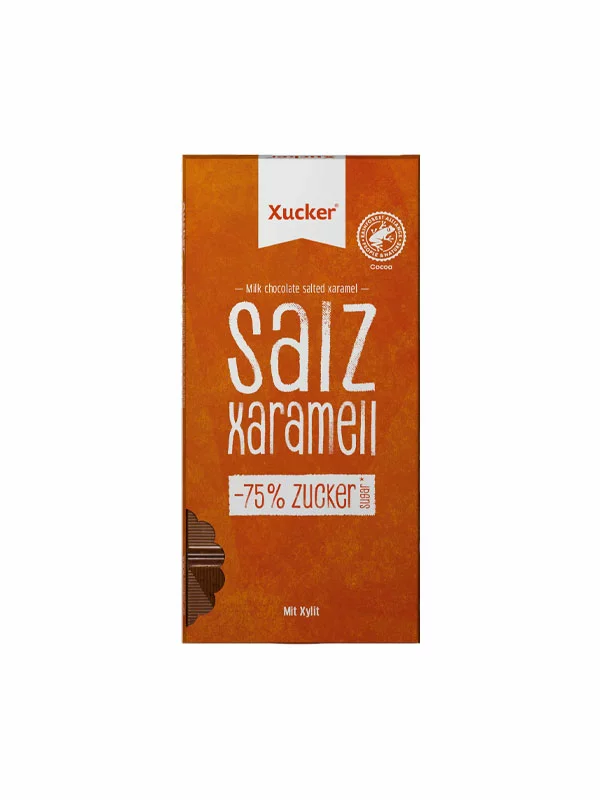 Xucker Vollmilchschokolade mit Salzkaramell und Xylit in einer 80g Packung