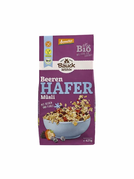 Bauck Mühle Müsli mit Haferflocken und Beeren Glutenfrei – Bio in einer 425g Packung