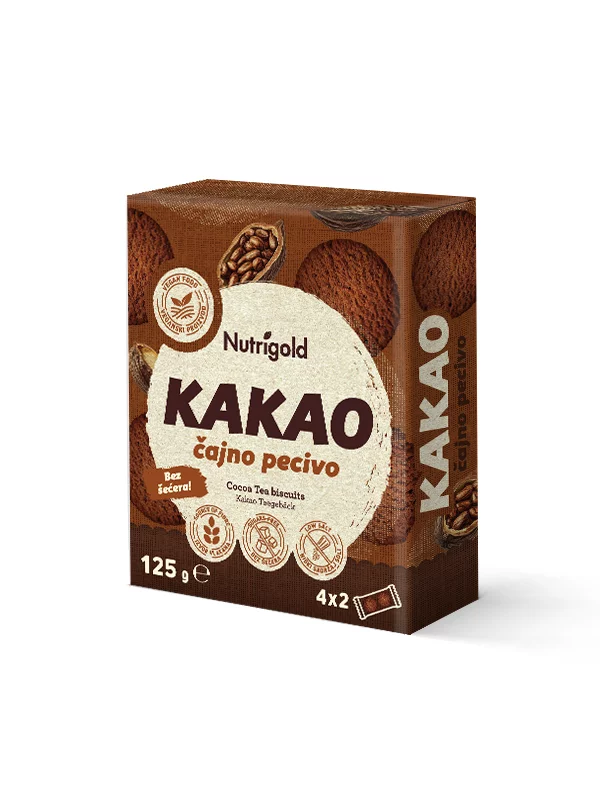 Nutrigold Teegebäck aus Weizen mit Kakao Zuckerfrei in einer 125g Packung