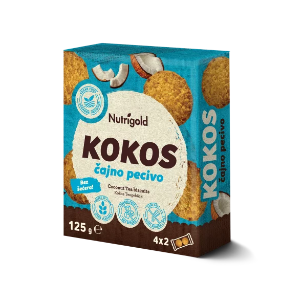 Nutrigold Teegebäck aus Weizen mit Kokos Zuckerfrei in einer 125g Packung