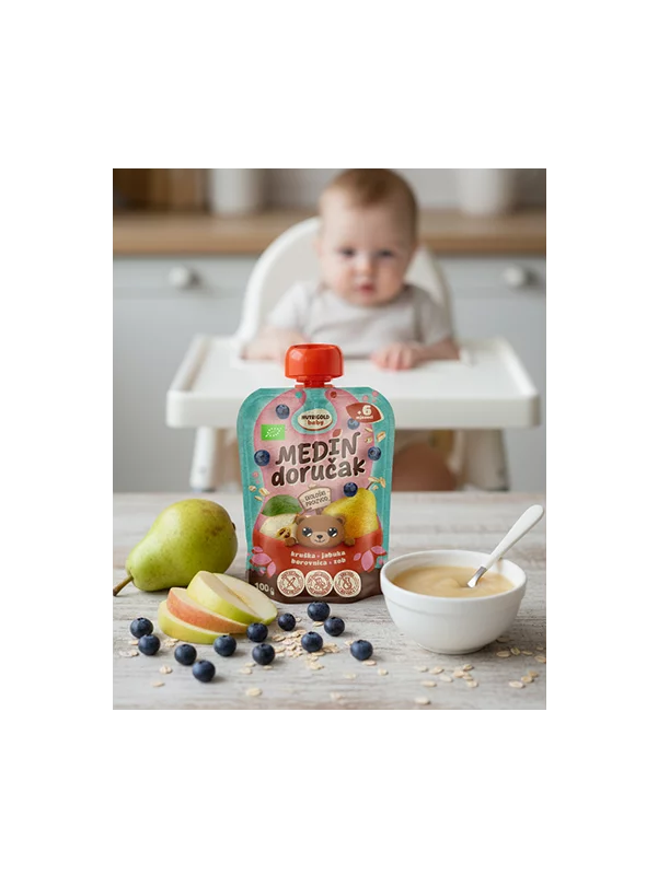 Nutrigold Baby Quetschie mit Birne, Apfel, Heidelbeere & Hafer – Biologisch in einer 100g Packung