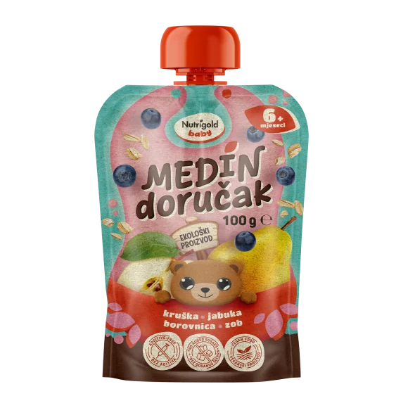 Quetschie mit Birne, Apfel, Heidelbeere & Hafer – Biologisch 100g Nutrigold Baby