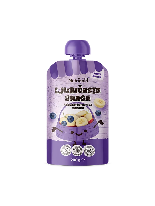 Nutrigold Fruchtpüree mit Apfel, Heidelbeeren & Banane in einer 200g Packung