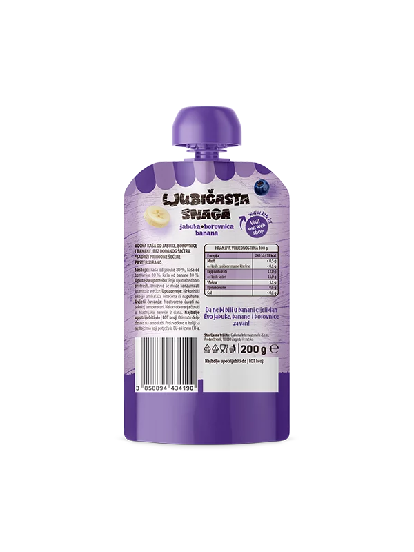 Nutrigold Fruchtpüree mit Apfel, Heidelbeeren & Banane in einer 200g Packung