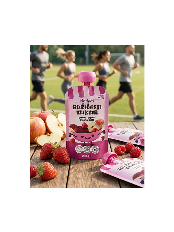 Nutrigold Fruchtpüree mit Apfel, Erdbeere, Himbeere & Rote Bete in einer 200g Packung