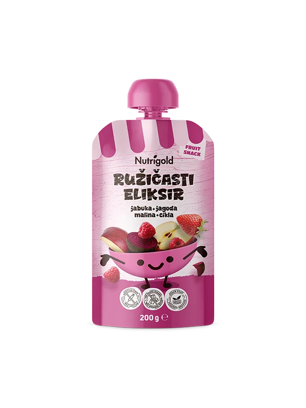 Nutrigold Fruchtpüree mit Apfel, Erdbeere, Himbeere & Rote Bete in einer 200g Packung