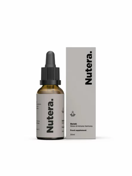 Nutera Reishi Extrakt in einer 30ml Glasflasche mit Tropfer