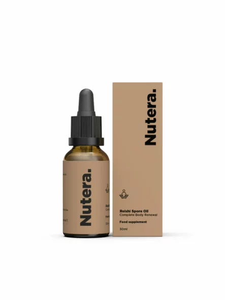 Nutera Reishi Sporen Öl in einer 30ml Glasflasche mit Tropfer