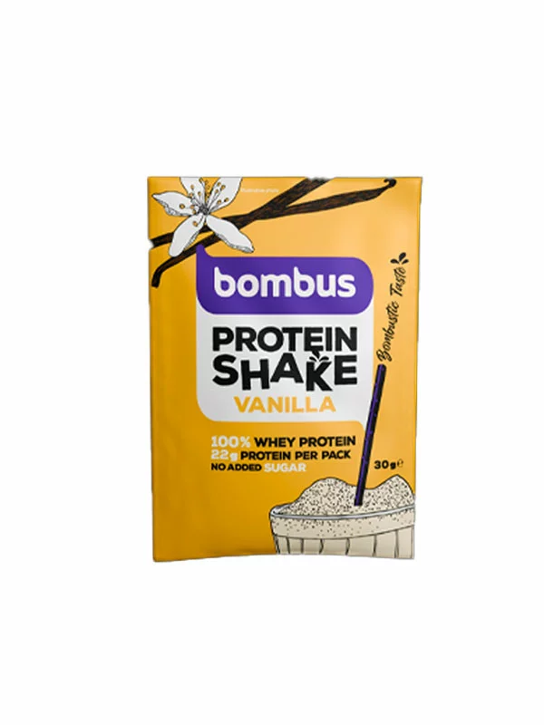 Bombu prah za proteinski shake s okusom vanilije u pakiranju od 30g.