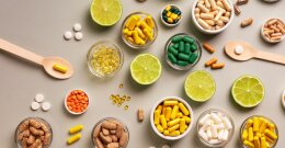 Vitamine und Nahrungsergänzungsmittel in Schälchen