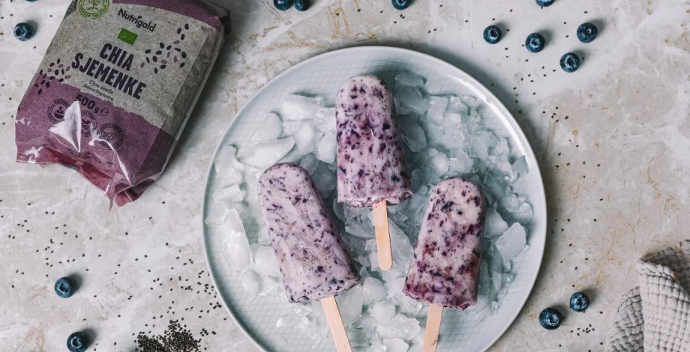 Protein-Eis mit Heidelbeeren & Chiasamen